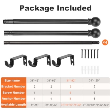 Durable Black Curtain Rods 31 to 92 Inch for Home Decor