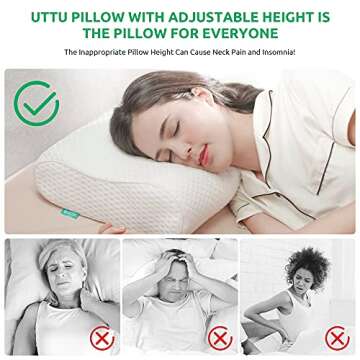 UTTU Cervical Pillow for Neck Strain Relief, Memory Foam Neck Pillow for Sleeping, Contour Cooling P...