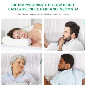 UTTU Cervical Pillow for Neck Strain Relief, Memory Foam Neck Pillow for Sleeping, Contour Cooling Pillow for Side Sleeper, Adjustable Orthopedic Sandwich Pillow, Queen(23.6"×14"×4.7"/3.9")
