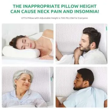 UTTU Cervical Pillow for Neck Strain Relief, Memory Foam Neck Pillow for Sleeping, Contour Cooling Pillow for Side Sleeper, Adjustable Orthopedic Sandwich Pillow, Queen(23.6"×14"×4.7"/3.9")