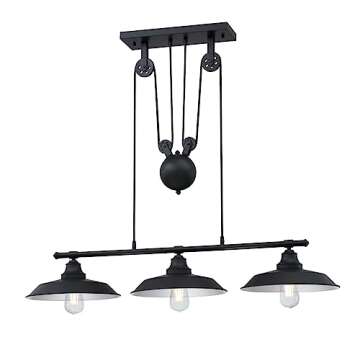 Westinghouse 6332500 Iron Hill Three-Light Indoor Island Pulley Pendant, Finish with Highlights and Metallic Interior, 3, Oil Rubbed Bronze/Bronze