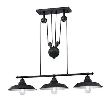 Westinghouse 6332500 Iron Hill Three-Light Indoor Island Pulley Pendant, Finish with Highlights and Metallic Interior, 3, Oil Rubbed Bronze/Bronze