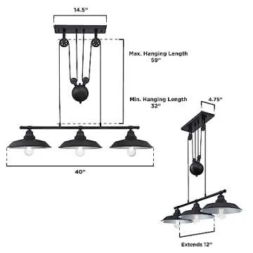 Westinghouse 6332500 Iron Hill Three-Light Indoor Island Pulley Pendant, Finish with Highlights and Metallic Interior, 3, Oil Rubbed Bronze/Bronze