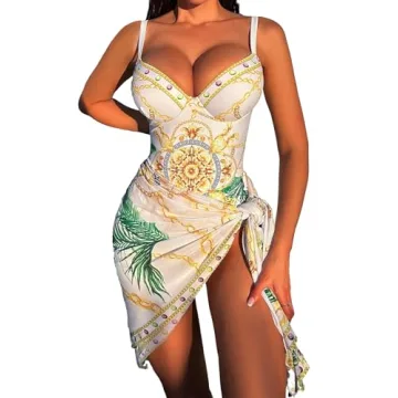 Sexy V-Neck One Piece Swimsuit Women with Cover Up - Tummy Control