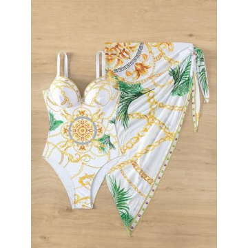 Sexy V-Neck One Piece Swimsuit Women with Cover Up - Tummy Control