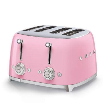 Smeg 50's Style Retro Aesthetic 4 Slice Toaster with 6 Presets in Pink