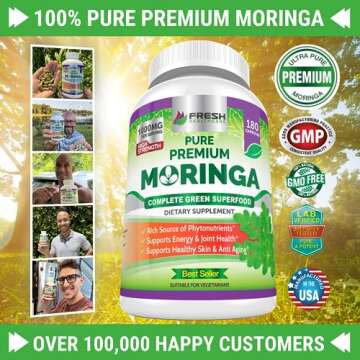 FRESH HEALTHCARE Moringa Oleifera 180 Capsules – 100% Pure Leaf Powder - 3 Month Supply - Non GMO ...