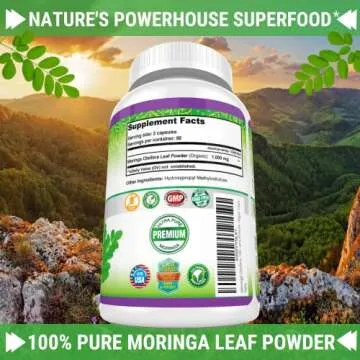 FRESH HEALTHCARE Moringa Oleifera 180 Capsules – 100% Pure Leaf Powder - 3 Month Supply - Non GMO and Gluten Free - Complete Green Superfood Supplement - Energy, Metabolism and Immune Support