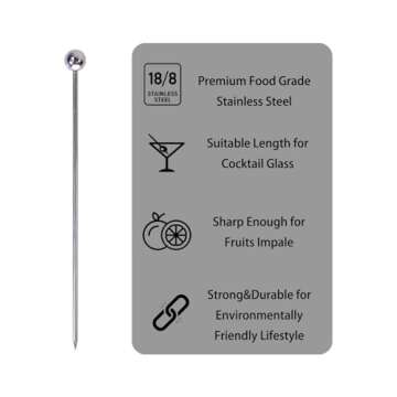 Lexenic 4.3" Metal Cocktail Picks 12Pack+Holder Kit,Premium 304 Stainless Steel Reusable Appetizer Skewers Set for Sandwiches, BBQ Snacks, Cocktails. (4.3 inch)