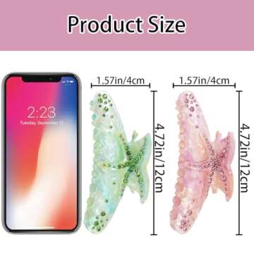 2 PCS Starfish Hair Claw Clip - Summer Beach Starfish Hair Clip - Large Non Slip Acetate Strong Hold Jaw Barrettes - Headwear for Women & Girls