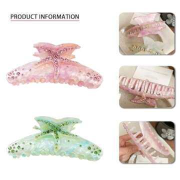 2 PCS Starfish Hair Claw Clip - Summer Beach Starfish Hair Clip - Large Non Slip Acetate Strong Hold Jaw Barrettes - Headwear for Women & Girls