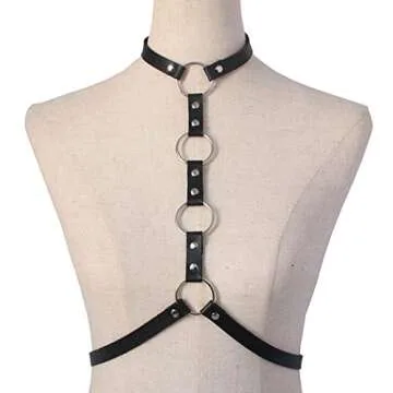 Victray Women Gothic Body Harness Belt Punk Leather Body Chain Belts Rave Accessory