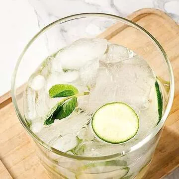 Glass Drink Dispenser with Stand,2.1 Gallons Wood Stand Cold Beverage Dispensers,Glass Beverage Dispenser with Spigot - Large Drink Dispensers for Parties,Bars,Restaurants