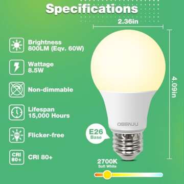 DEGNJU 24 Pack LED Light Bulbs Soft White 2700K, 60 Watt Equivalent LED Bulbs, A19 Standard Bulbs, 8...