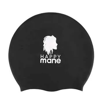 Happy Mane Silicone Swim Cap for Braids and Dreadlocks - Keeps Your Hair Dry While Swimming and Bathing Long Hair, Extensions, and Curly Hair - Large Shower Cap for Women, Men, Kids (Black, Small)