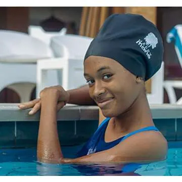 Happy Mane Silicone Swim Cap for Braids and Dreadlocks - Keeps Your Hair Dry While Swimming and Bathing Long Hair, Extensions, and Curly Hair - Large Shower Cap for Women, Men, Kids (Black, Small)