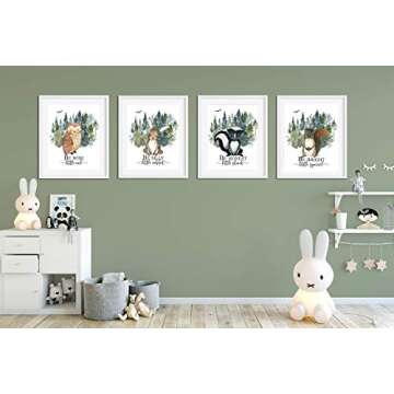 Woodland Nursery Decor - Baby Boy Room Decorations - Kids Wall Animal Art Prints - Forest Animal Pictures - Gender Neutral Playroom Artwork - Set of 4-8x10 - UNFRAMED