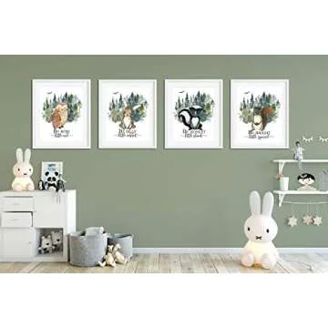 Woodland Nursery Decor - Baby Boy Room Decorations - Kids Wall Animal Art Prints - Forest Animal Pictures - Gender Neutral Playroom Artwork - Set of 4-8x10 - UNFRAMED