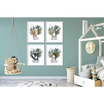 Woodland Nursery Decor - Baby Boy Room Decorations - Kids Wall Animal Art Prints - Forest Animal Pictures - Gender Neutral Playroom Artwork - Set of 4-8x10 - UNFRAMED