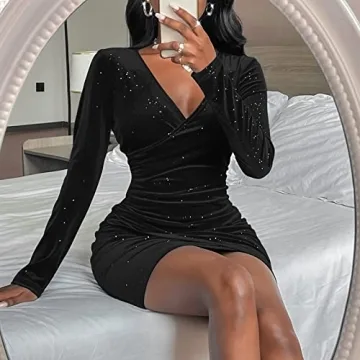 Velvet Cocktail Dress for Women Long Sleeve Party Dress