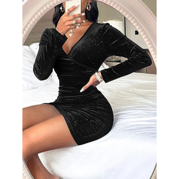 Velvet Cocktail Dress for Women Long Sleeve Party Dress