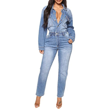 Sexyshine Women's Button Down Denim Jumpsuit - Chic & Versatile