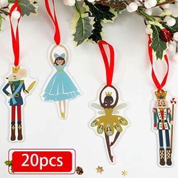 Weysat Christmas Nutcracker Decoration Set Nutcracker Ornaments for Tree Mini Princess Ballet Mouse King Soldier Figures for Xmas Tree Outdoor Party (Acrylic Vivid Style, 20 Pieces)