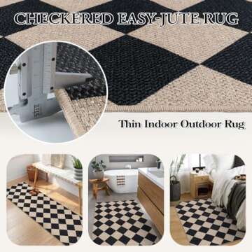 Lahome Black Checkered Easy Jute Rug 5x7 Outdoor