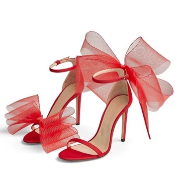Vertundy Women's Stiletto High Heeled Sandals with Asymmetric Lace Mesh Bows Knot Decoration Open To...