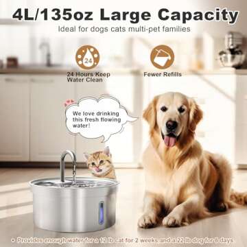 Kattsy Dog Cat Water Fountain - 1 Gallon Stainless Steel