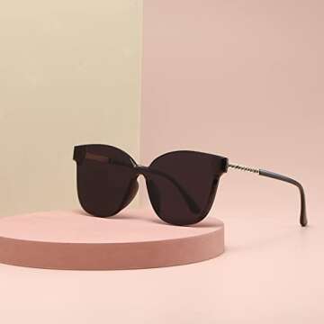 PORADAY One Piece Round Sunglasses for Women Trendy Rimless Diamond Setting Tinted Circle Sun Glasses Retro Gradient Shades（Gold/Gray）