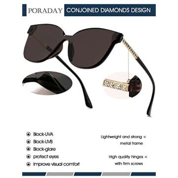 PORADAY One Piece Round Sunglasses for Women Trendy Rimless Diamond Setting Tinted Circle Sun Glasses Retro Gradient Shades（Gold/Gray）