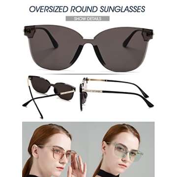 PORADAY One Piece Round Sunglasses for Women Trendy Rimless Diamond Setting Tinted Circle Sun Glasses Retro Gradient Shades（Gold/Gray）