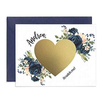 XOXOKristen Personalized Bridesmaid Proposal Scratch Off Card, Navy Blue and Peach Will you be my Br...
