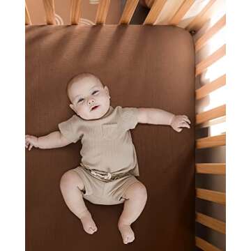 Blissful Diary Muslin Mini Crib Sheets, Pack and Play Mattress Sheets Fitted for Pack N Play, Soft Cotton for Boys Girls, 2 Pack(Sunshine&Brown)