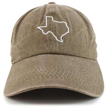 Trendy Apparel Shop Texas State Outline Embroidered Washed Cotton Adjustable Cap - Khaki