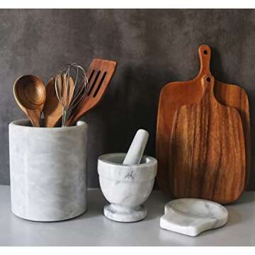 Marble Spoon Rest for Kitchen Counter, Cooking Utensil Holder for Stove Top, Spatula, Tongs Holder w...