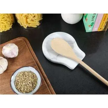 Marble Spoon Rest for Kitchen Counter, Cooking Utensil Holder for Stove Top, Spatula, Tongs Holder with Non-Slip Silicone Feet, 1 Pack