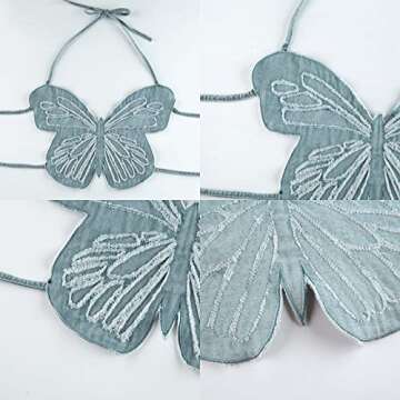 SFBBCLOZ Butterfly Crop Top Denim Crop Top Rave Tops for Women Lace-up Cami Tank Tops Halter Top Lingerie Top for Women Going Out Rave Ourfits for Women Party Clubwear (Blue, L)