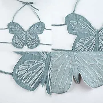 SFBBCLOZ Butterfly Crop Top Denim Crop Top Rave Tops for Women Lace-up Cami Tank Tops Halter Top Lingerie Top for Women Going Out Rave Ourfits for Women Party Clubwear (Blue, L)