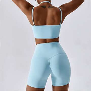 IMEKIS Workout Sets for Women 2 Piece Yoga Outfit: Tracksuits High Waisted Running Biker Shorts with Sport Bra Shirt Exercise Clothes Athletic Gym Sets Matching Active Wear B - Blue Small