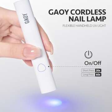 GAOY Cordless Nail Lamp with Stand, Handheld UV Light for Gel Nails, Rechargeable USB Nail Dryer for...
