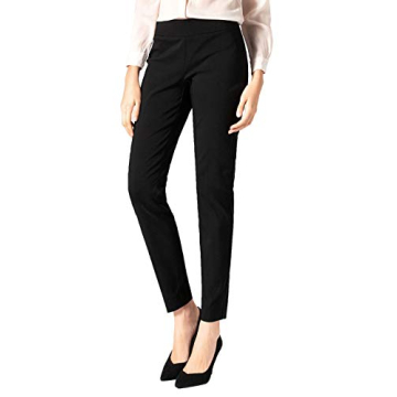 SATINATO Women's Straight Pants Stretch Slim Skinny Solid Trousers Casual Business Office (12, Zipper Free-Black)