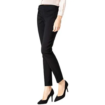SATINATO Women's Straight Pants Stretch Slim Skinny Solid Trousers Casual Business Office (12, Zipper Free-Black)