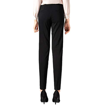 SATINATO Women's Straight Pants Stretch Slim Skinny Solid Trousers Casual Business Office (12, Zipper Free-Black)