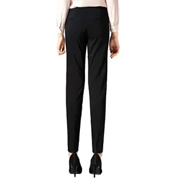 SATINATO Women's Straight Pants Stretch Slim Skinny Solid Trousers Casual Business Office (12, Zipper Free-Black)