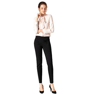 SATINATO Women's Straight Pants Stretch Slim Skinny Solid Trousers Casual Business Office (12, Zipper Free-Black)