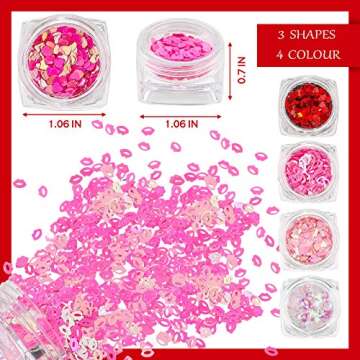 12 Boxes Valentine's Day Nail Glitter Heart Nail Sequins Holographic Red Pink Heart and Hollow Heart...