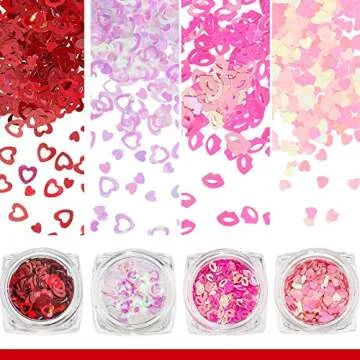 12 Boxes Valentine's Day Nail Glitter Heart Nail Sequins Holographic Red Pink Heart and Hollow Heart Lip Sequins 3D fingernail Laser Flakes for Women Girls Makeup fingernail Decoration(Vivid Color)