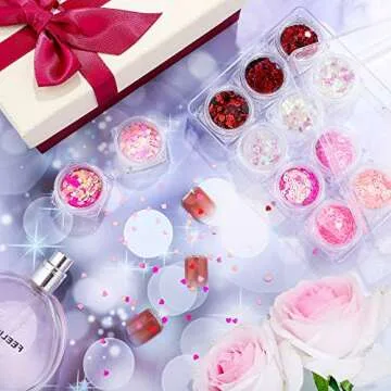 12 Boxes Valentine's Day Nail Glitter Heart Nail Sequins Holographic Red Pink Heart and Hollow Heart Lip Sequins 3D fingernail Laser Flakes for Women Girls Makeup fingernail Decoration(Vivid Color)